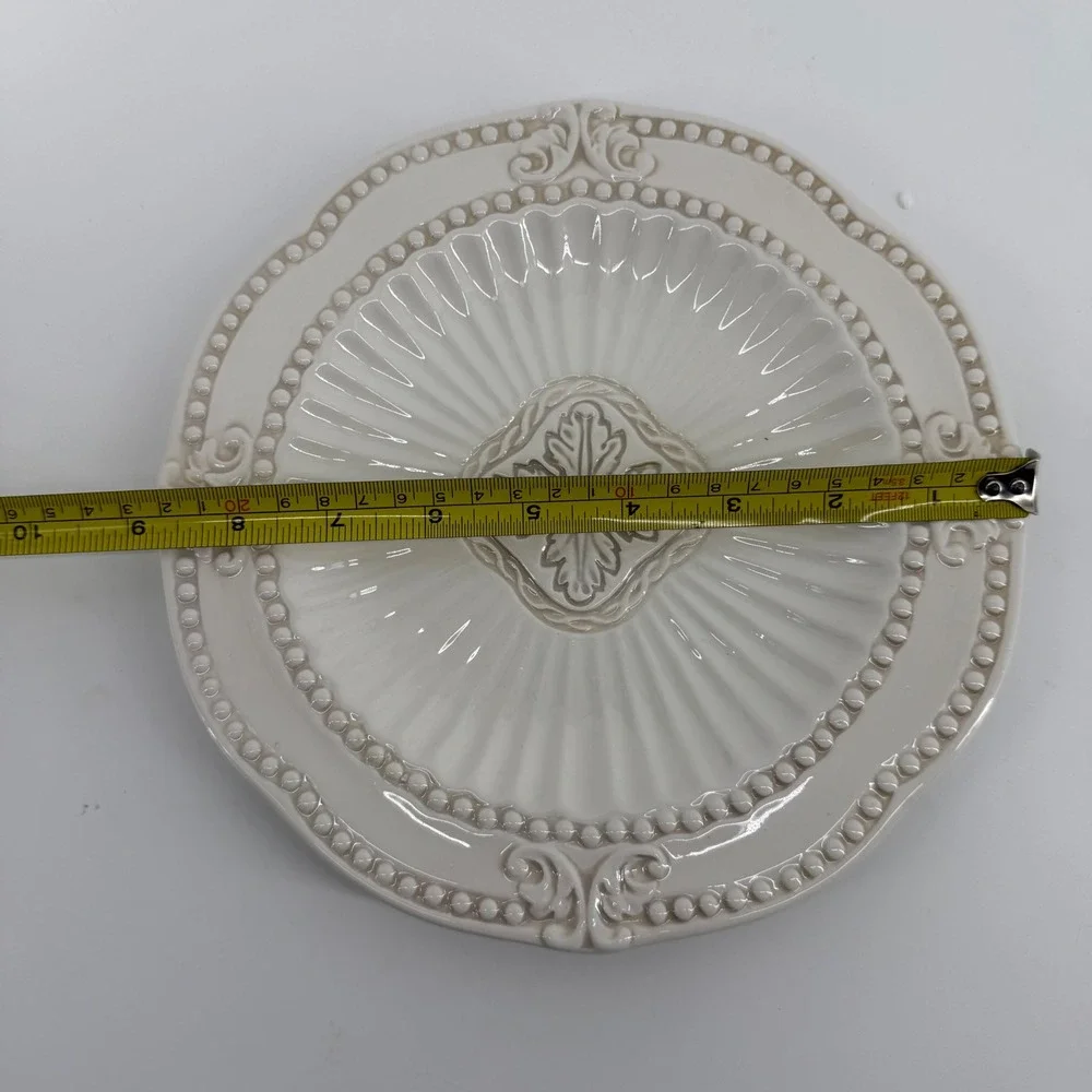 American Atelier Bianca Baroque Cream Salad Plate bossed‎ Stoneware NEW